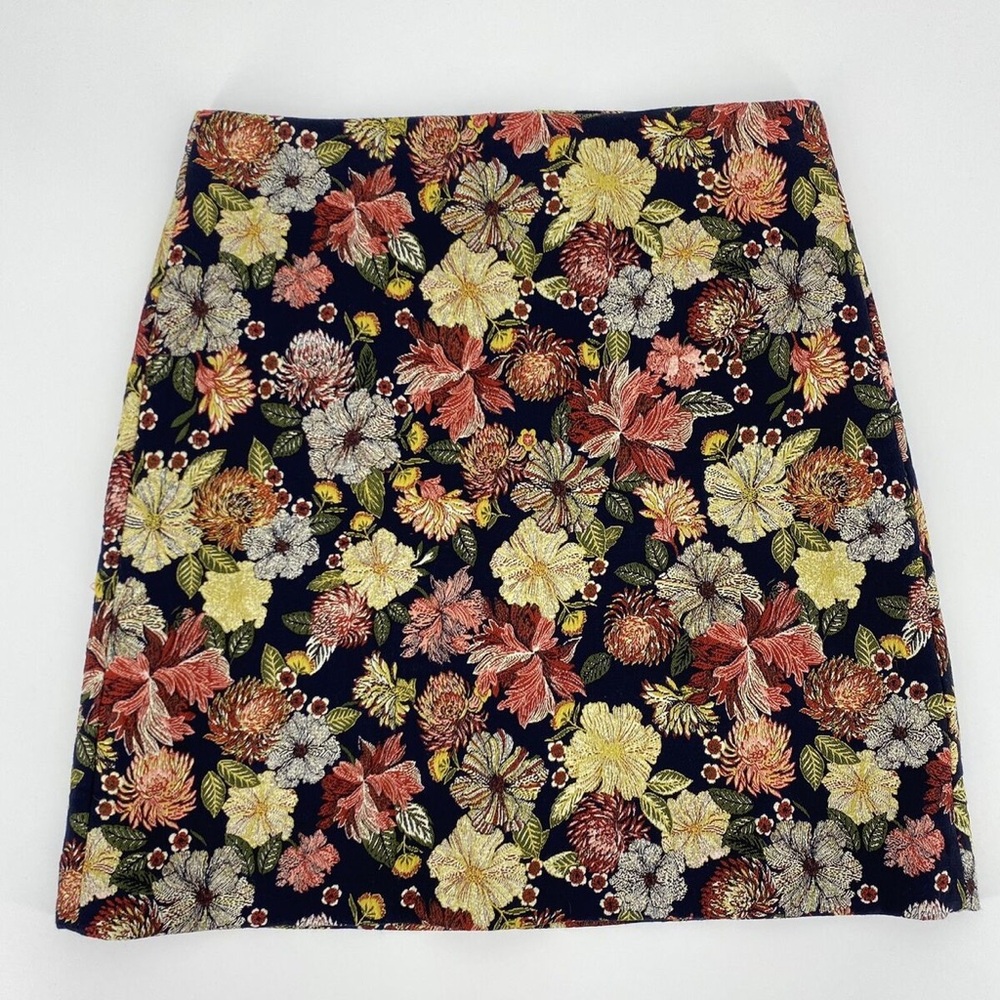 LOFT Floral Embroidered Skirt Navy